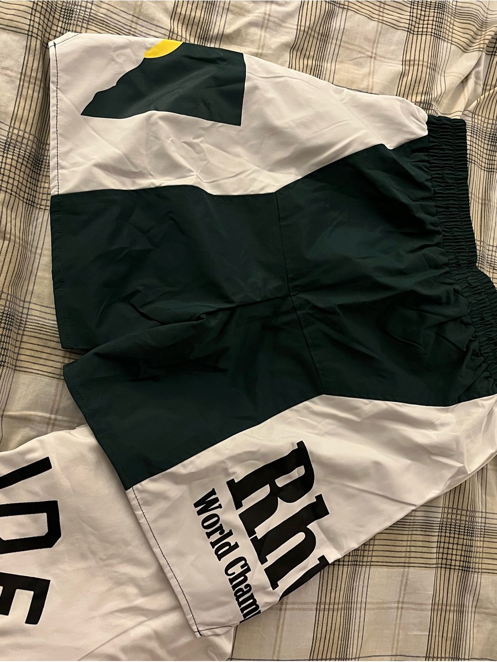 RHODE Dark Green, White & Yellow Athletic Shorts with Logo